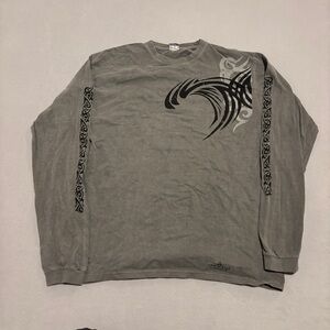 Y2K Crazy Shirts Mens Medium Gray Flame Long Sleeves Skateboard Grunge Casual